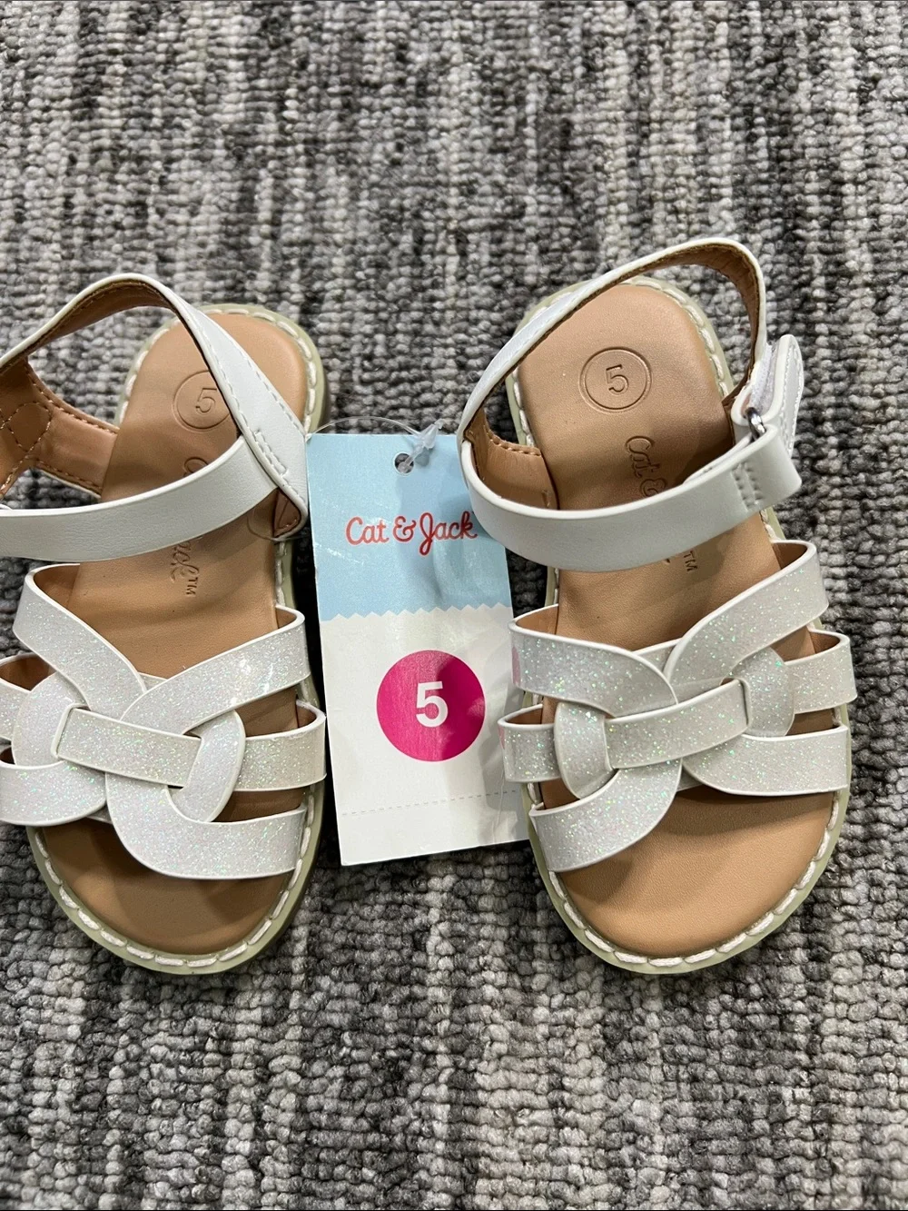 Cat & Jack White Glitter Knot-Strap Sandals Various Sizes - Picture 3 of 7